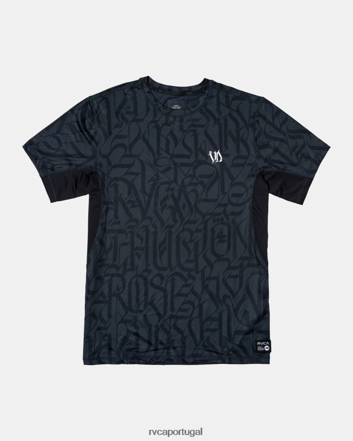 roupas RVCA homens blusa de manga curta com desempenho de ventilação esportiva thug rose preto N00F2H1003