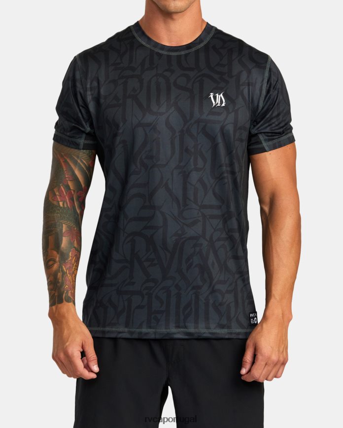 roupas RVCA homens blusa de manga curta com desempenho de ventilação esportiva thug rose preto N00F2H1003