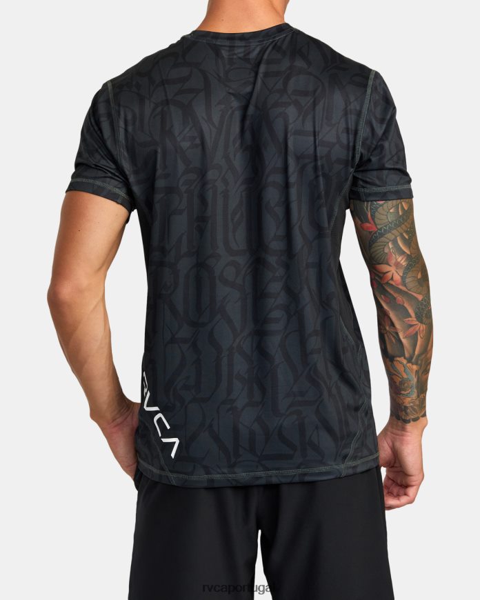 roupas RVCA homens blusa de manga curta com desempenho de ventilação esportiva thug rose preto N00F2H1003