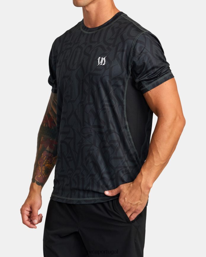 roupas RVCA homens blusa de manga curta com desempenho de ventilação esportiva thug rose preto N00F2H1003