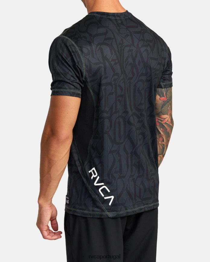 roupas RVCA homens blusa de manga curta com desempenho de ventilação esportiva thug rose preto N00F2H1003