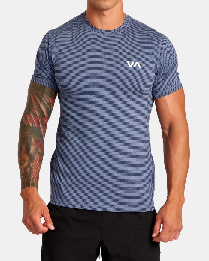 roupas RVCA homens top técnico de manga curta com listra esportiva e ventilação azul exército N00F2H125
