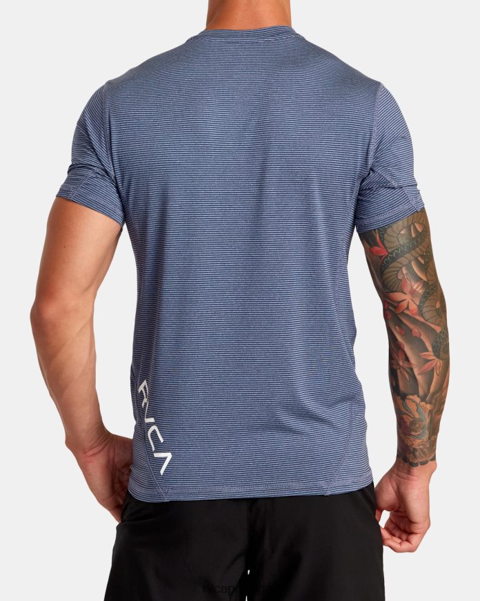 roupas RVCA homens top técnico de manga curta com listra esportiva e ventilação azul exército N00F2H125