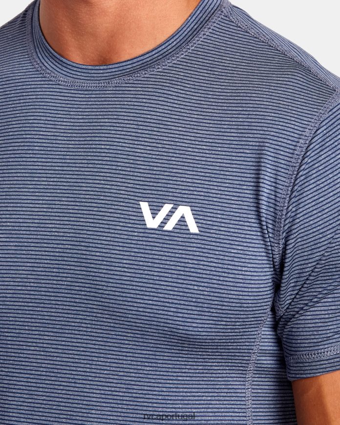roupas RVCA homens top técnico de manga curta com listra esportiva e ventilação azul exército N00F2H125