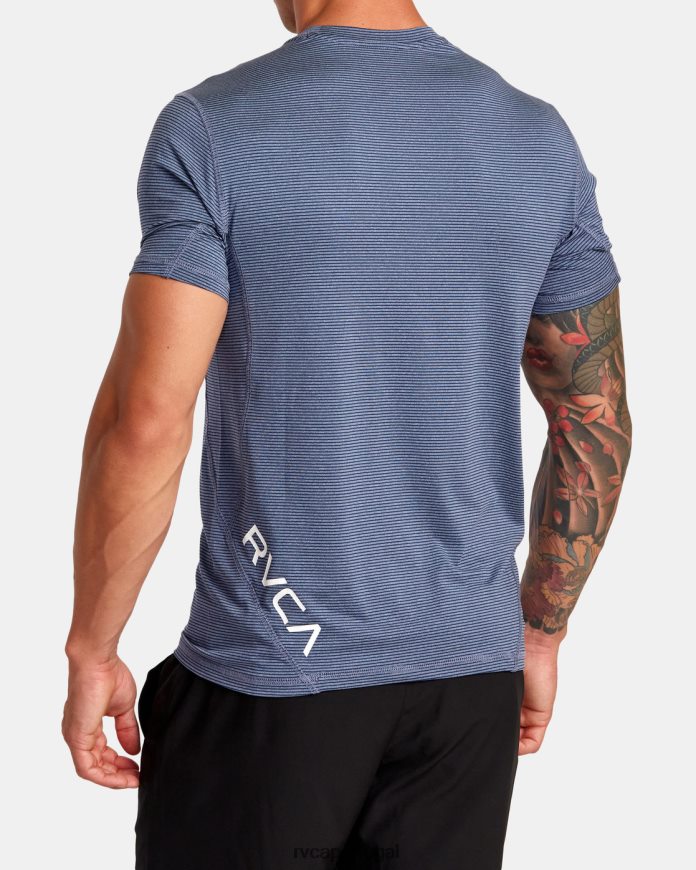 roupas RVCA homens top técnico de manga curta com listra esportiva e ventilação azul exército N00F2H125