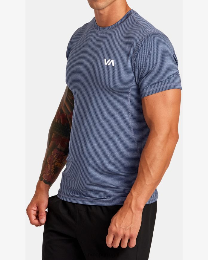 roupas RVCA homens top técnico de manga curta com listra esportiva e ventilação azul exército N00F2H125