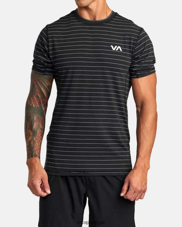 roupas RVCA homens top técnico de manga curta com listra esportiva e ventilação preto N00F2H784