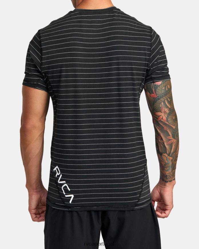 roupas RVCA homens top técnico de manga curta com listra esportiva e ventilação preto N00F2H784