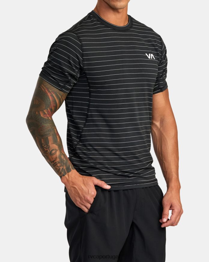 roupas RVCA homens top técnico de manga curta com listra esportiva e ventilação preto N00F2H784