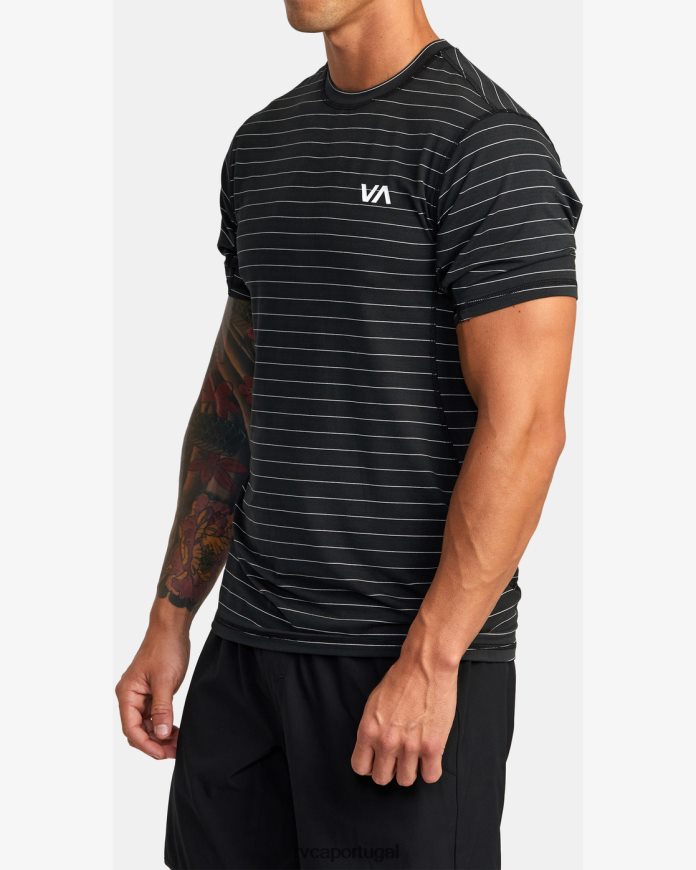 roupas RVCA homens top técnico de manga curta com listra esportiva e ventilação preto N00F2H784