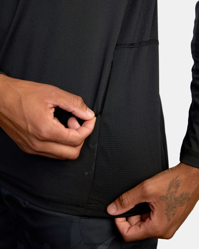 roupas RVCA homens pulôver esportivo com meio zíper e ventilação preto N00F2H961