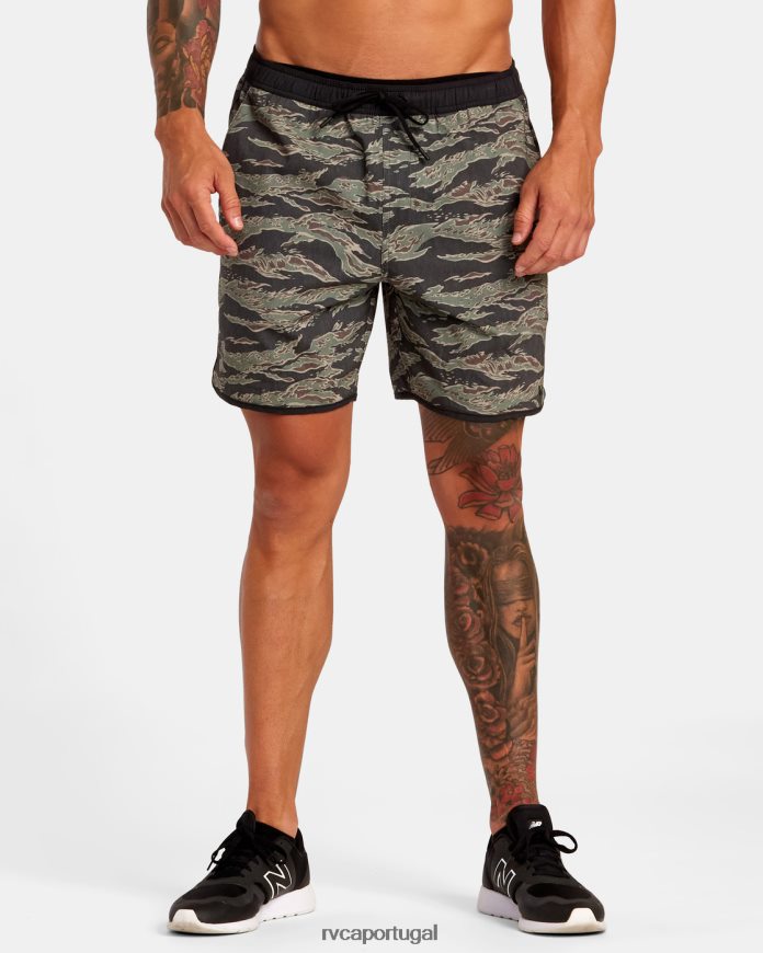 roupas RVCA homens shorts atléticos de cintura elástica híbrida yogger 17 camuflagem de tigre N00F2H285