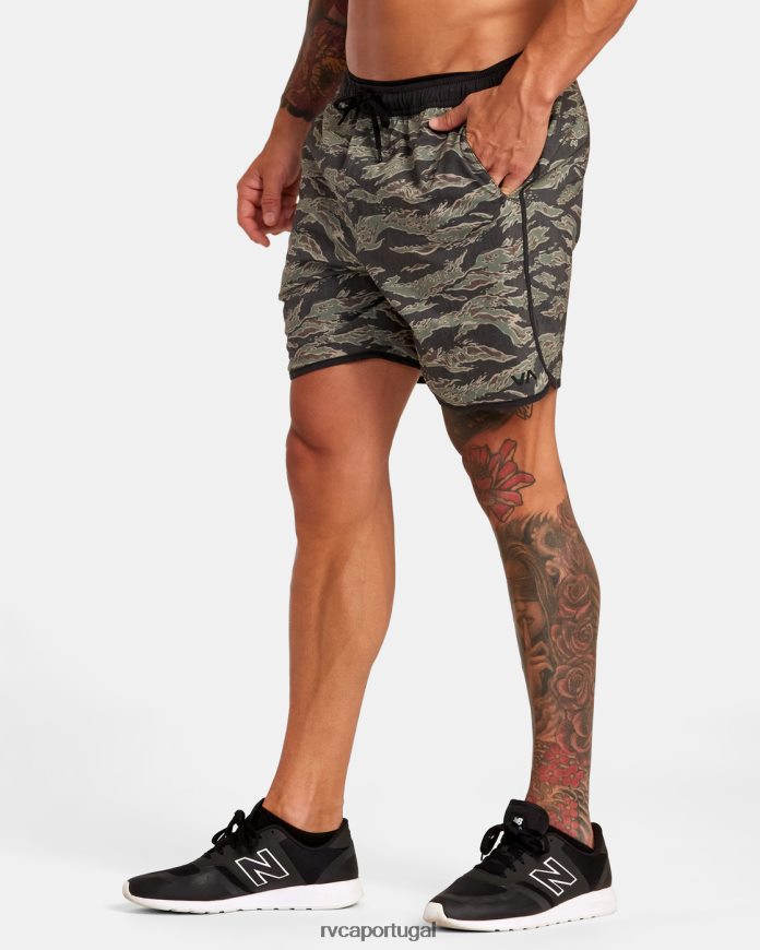 roupas RVCA homens shorts atléticos de cintura elástica híbrida yogger 17 camuflagem de tigre N00F2H285