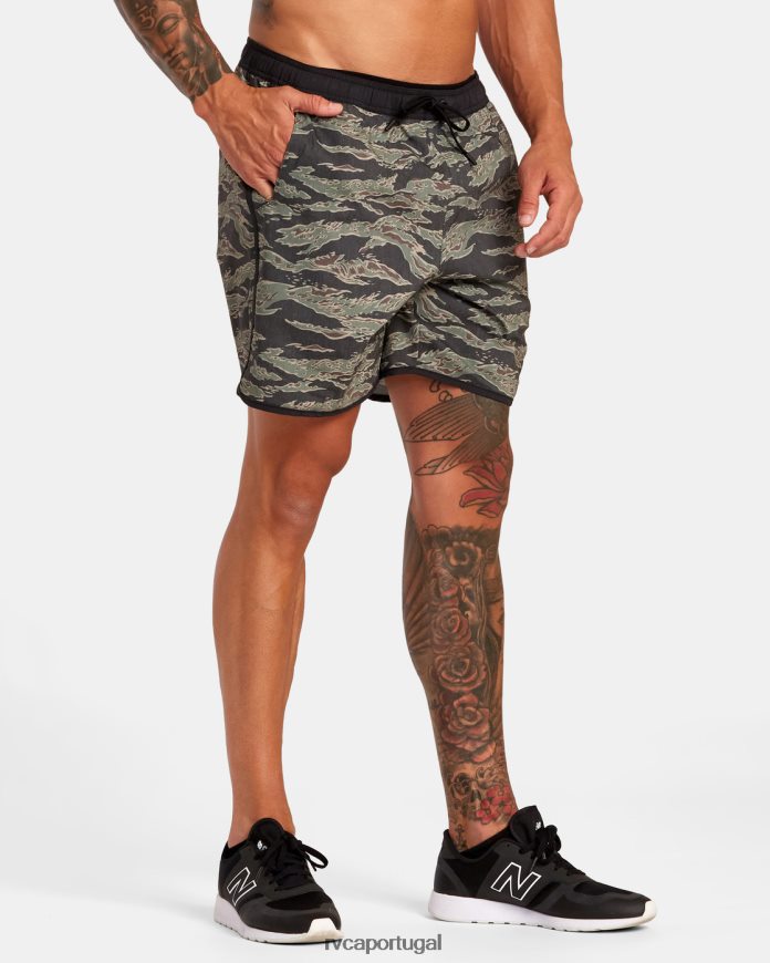 roupas RVCA homens shorts atléticos de cintura elástica híbrida yogger 17 camuflagem de tigre N00F2H285