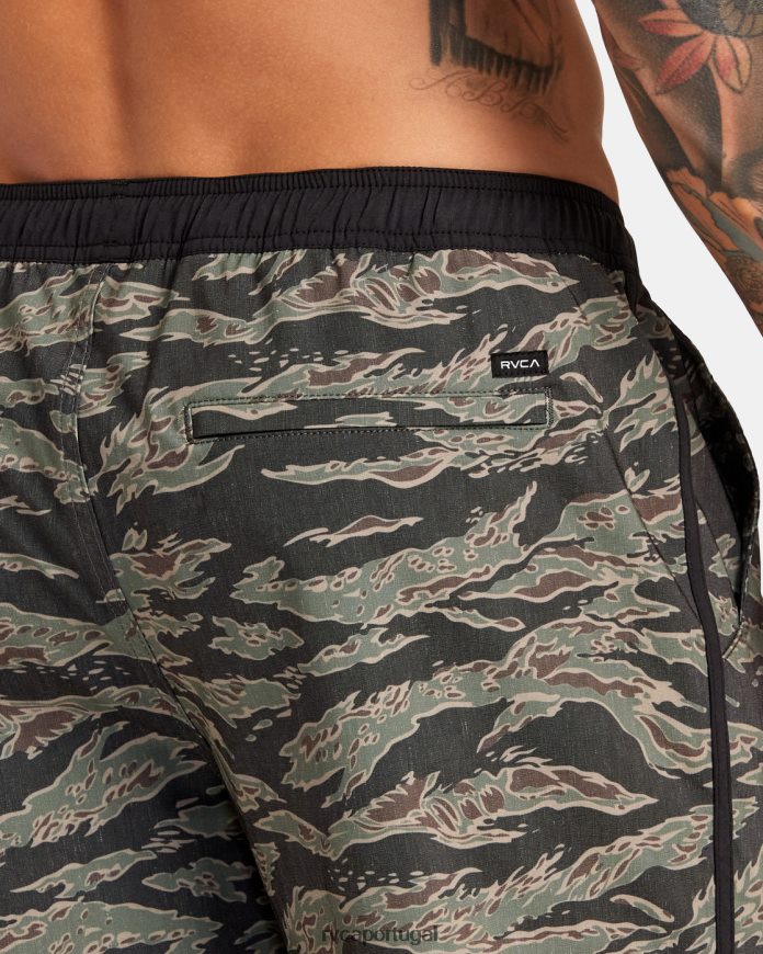 roupas RVCA homens shorts atléticos de cintura elástica híbrida yogger 17 camuflagem de tigre N00F2H285