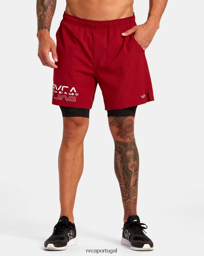 roupas RVCA homens yogger train shorts de treino com cintura elástica 2 em 1 17 cardeal N00F2H220
