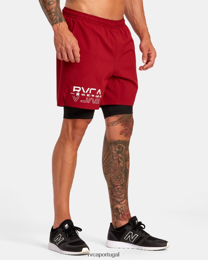 roupas RVCA homens yogger train shorts de treino com cintura elástica 2 em 1 17 cardeal N00F2H220