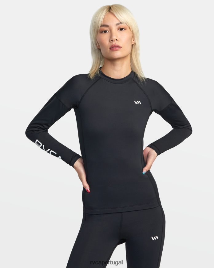 roupas RVCA mulheres top de compressão de manga comprida va sport preto N00F2H1285