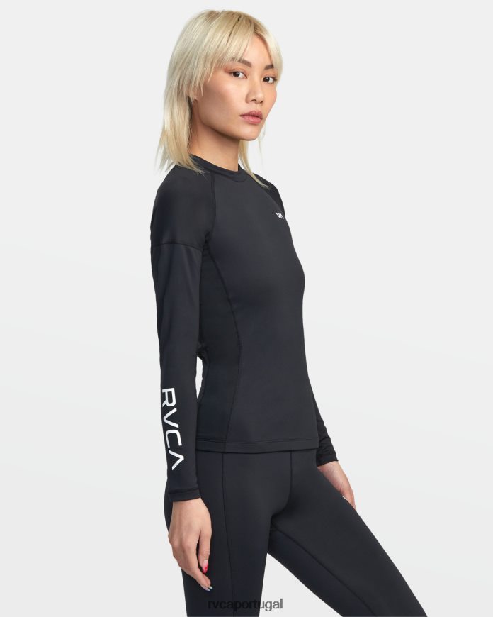 roupas RVCA mulheres top de compressão de manga comprida va sport preto N00F2H1285