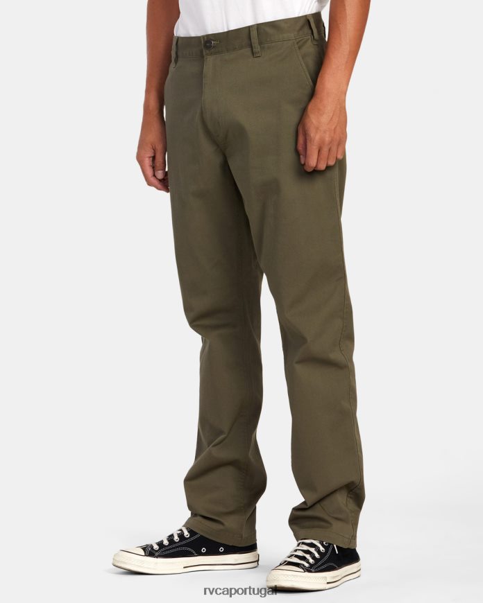 roupas RVCA homens calça chino stretch para fim de semana Oliva N00F2H707