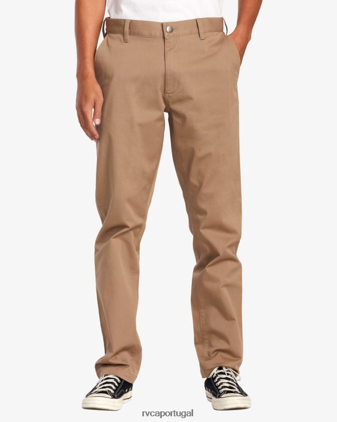 roupas RVCA homens calça chino stretch para fim de semana cáqui escuro N00F2H662