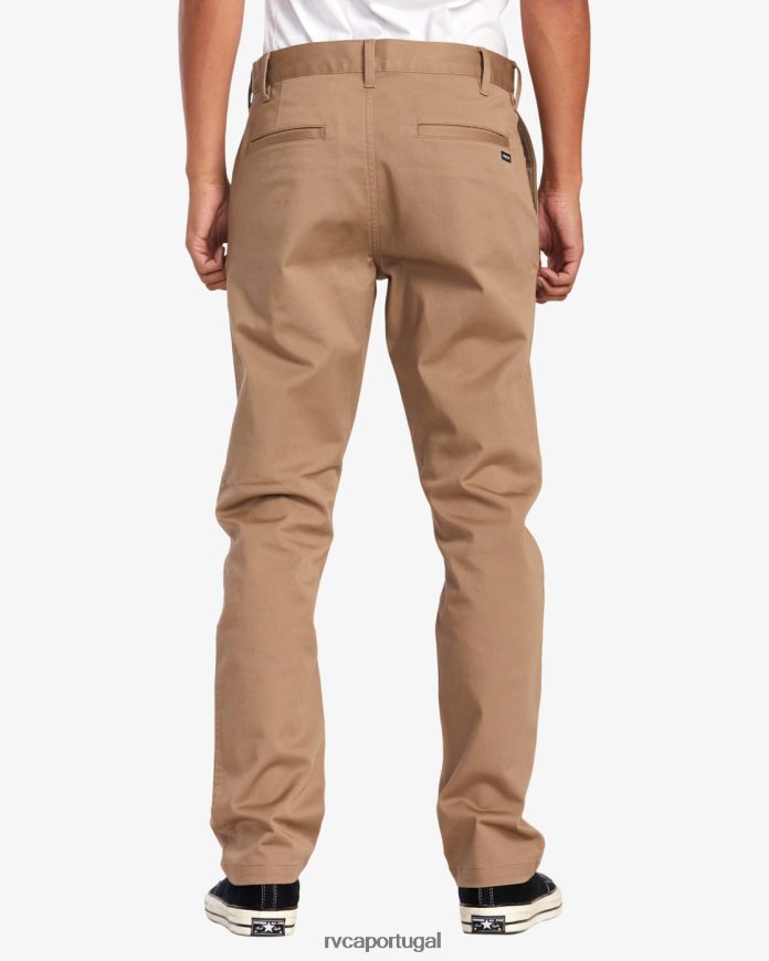 roupas RVCA homens calça chino stretch para fim de semana cáqui escuro N00F2H662