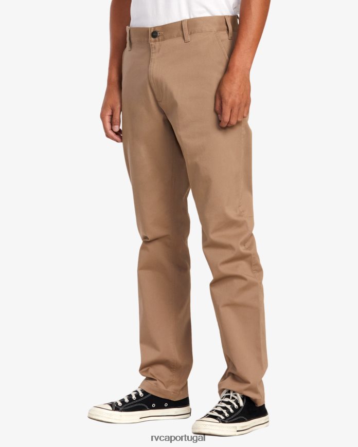 roupas RVCA homens calça chino stretch para fim de semana cáqui escuro N00F2H662