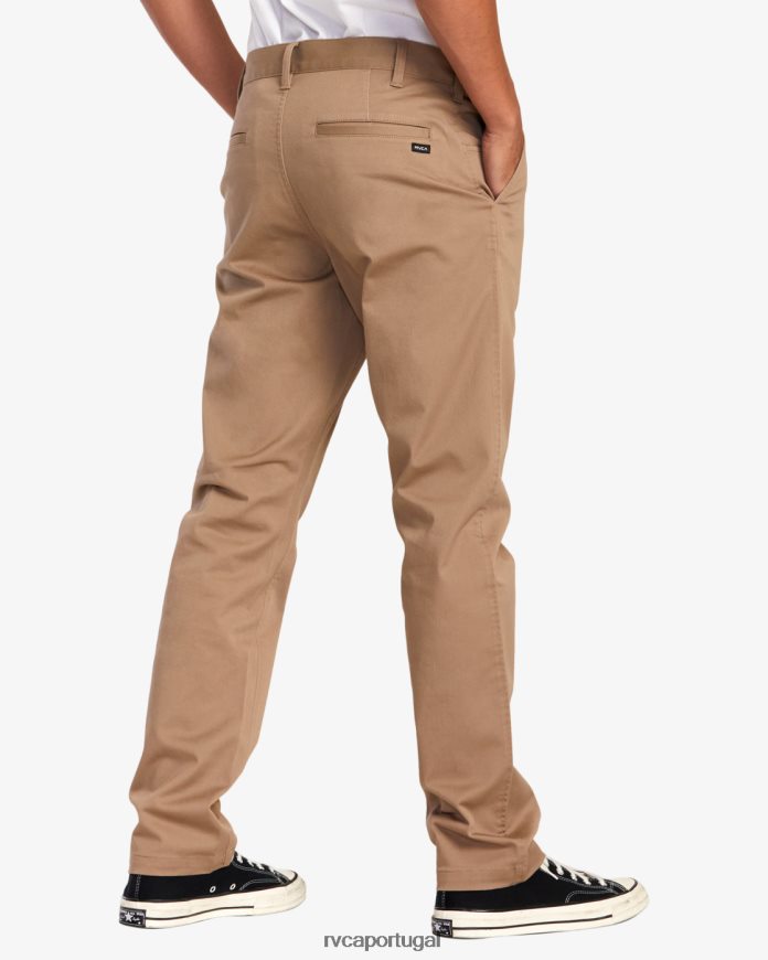 roupas RVCA homens calça chino stretch para fim de semana cáqui escuro N00F2H662