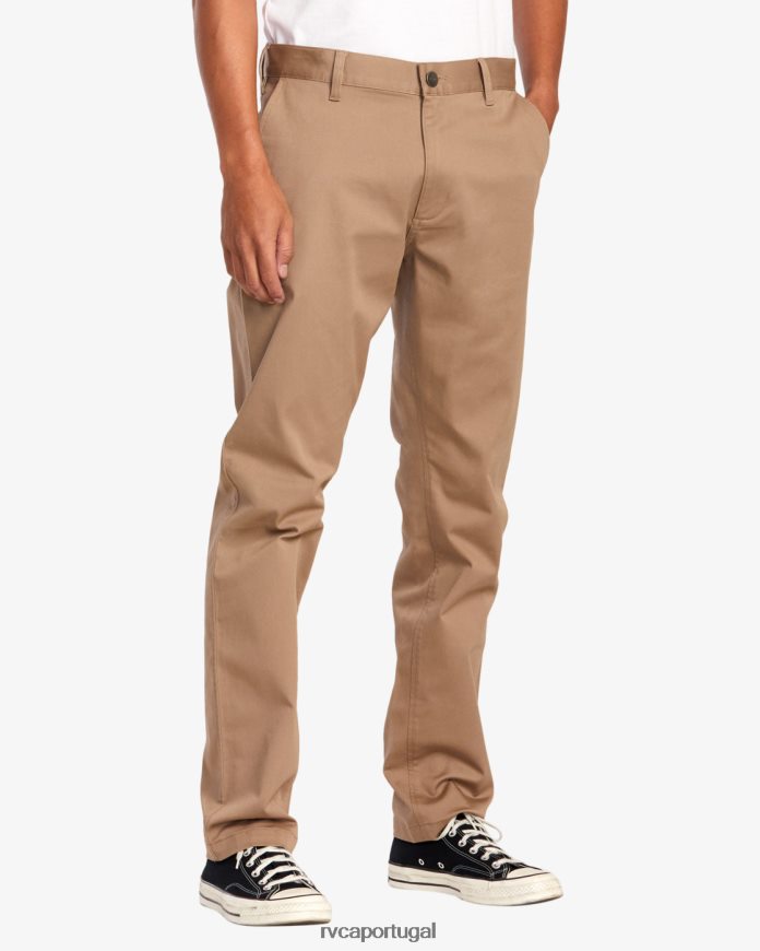 roupas RVCA homens calça chino stretch para fim de semana cáqui escuro N00F2H662