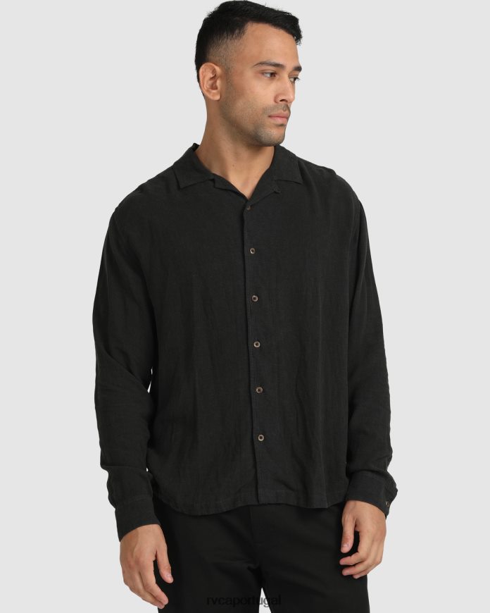 roupas RVCA homens camisa de botão manga longa beat preto N00F2H1064