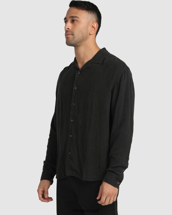 roupas RVCA homens camisa de botão manga longa beat preto N00F2H1064