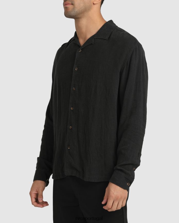 roupas RVCA homens camisa de botão manga longa beat preto N00F2H1064