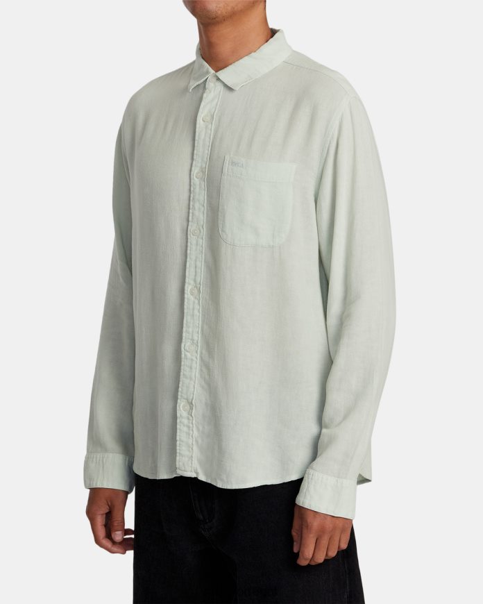 roupas RVCA homens camisa de manga comprida tecida ptc Chá verde N00F2H1059