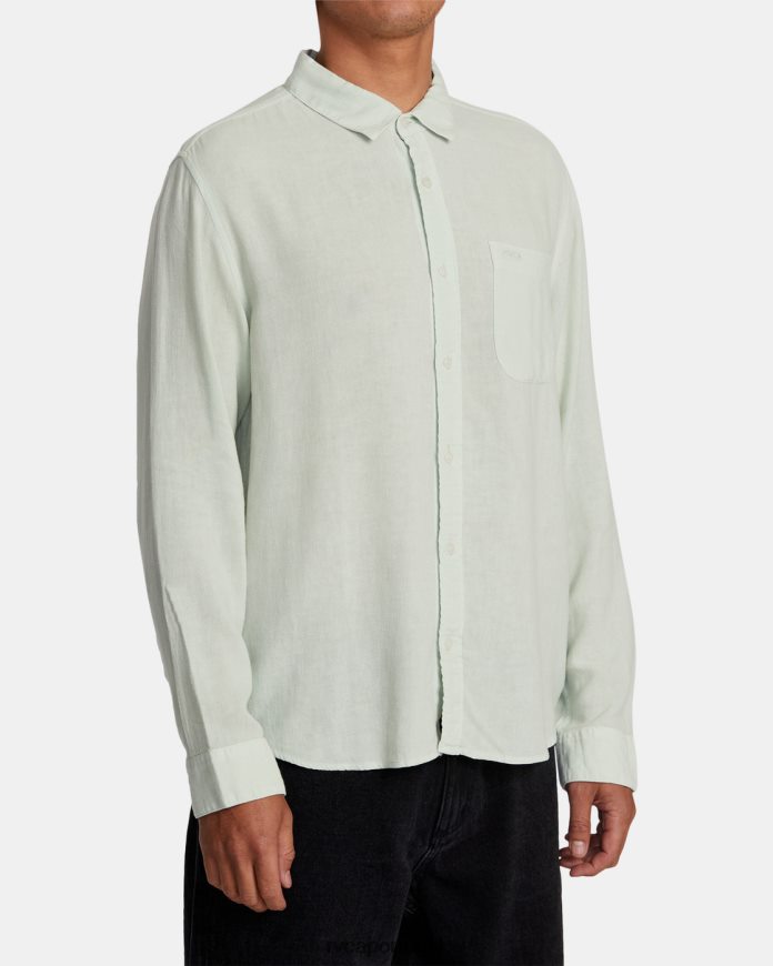 roupas RVCA homens camisa de manga comprida tecida ptc Chá verde N00F2H1059