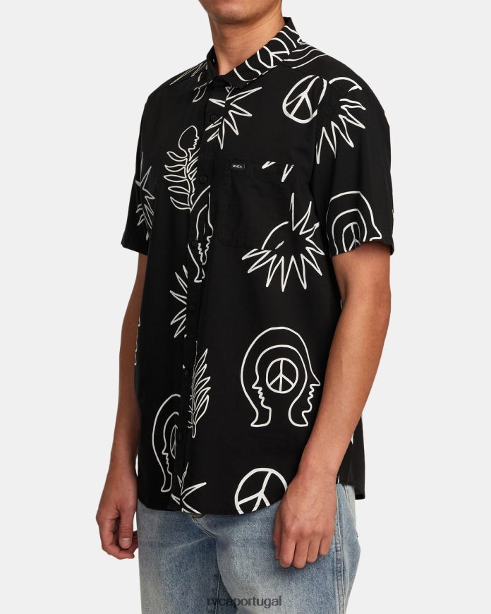 roupas RVCA homens camisa de manga curta a qualquer hora preto N00F2H991