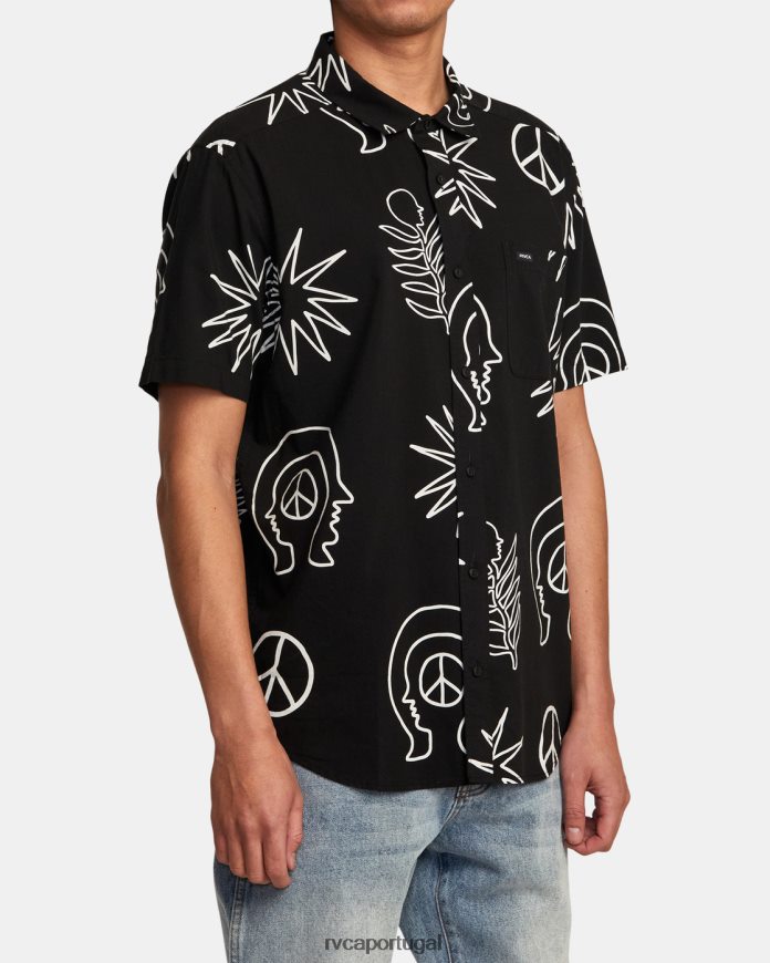 roupas RVCA homens camisa de manga curta a qualquer hora preto N00F2H991