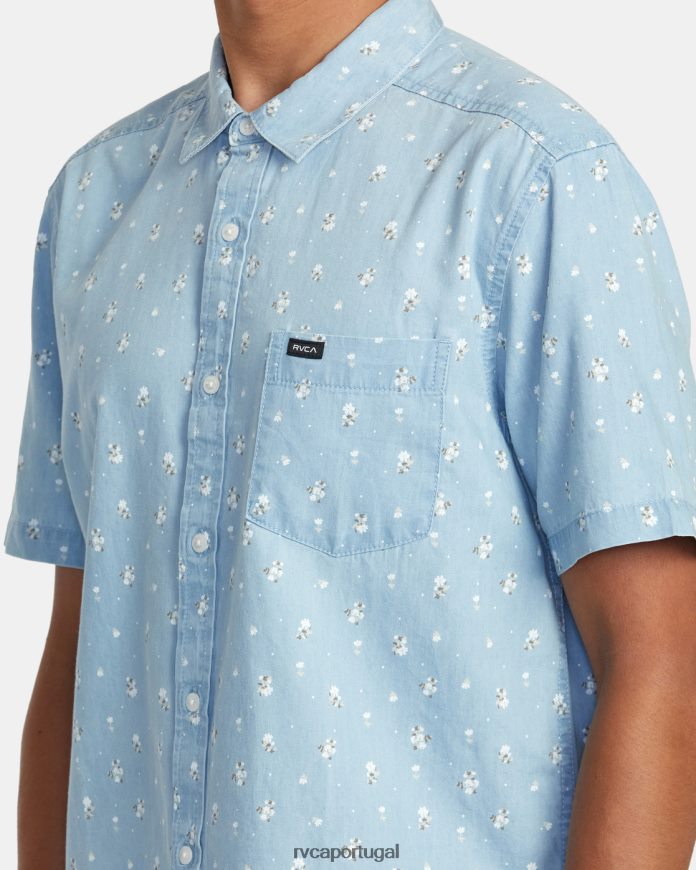 roupas RVCA homens camisa de manga curta da linha do condado jeans lavado N00F2H448