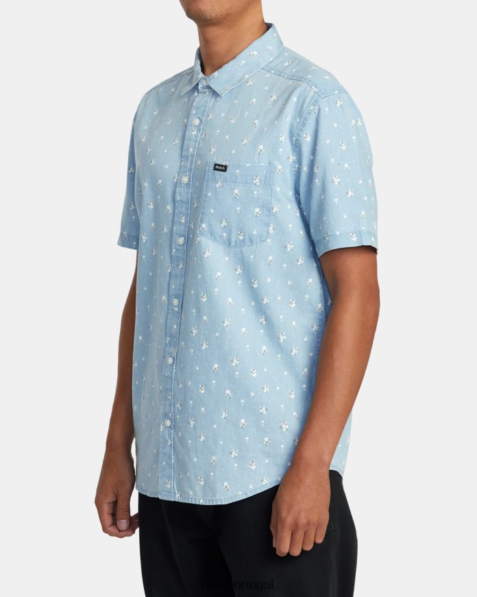 roupas RVCA homens camisa de manga curta da linha do condado jeans lavado N00F2H448