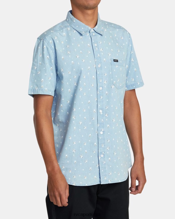 roupas RVCA homens camisa de manga curta da linha do condado jeans lavado N00F2H448