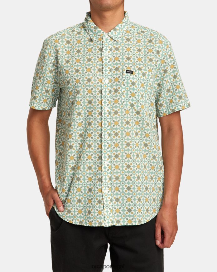 roupas RVCA homens camisa de manga curta de férias névoa verde N00F2H8
