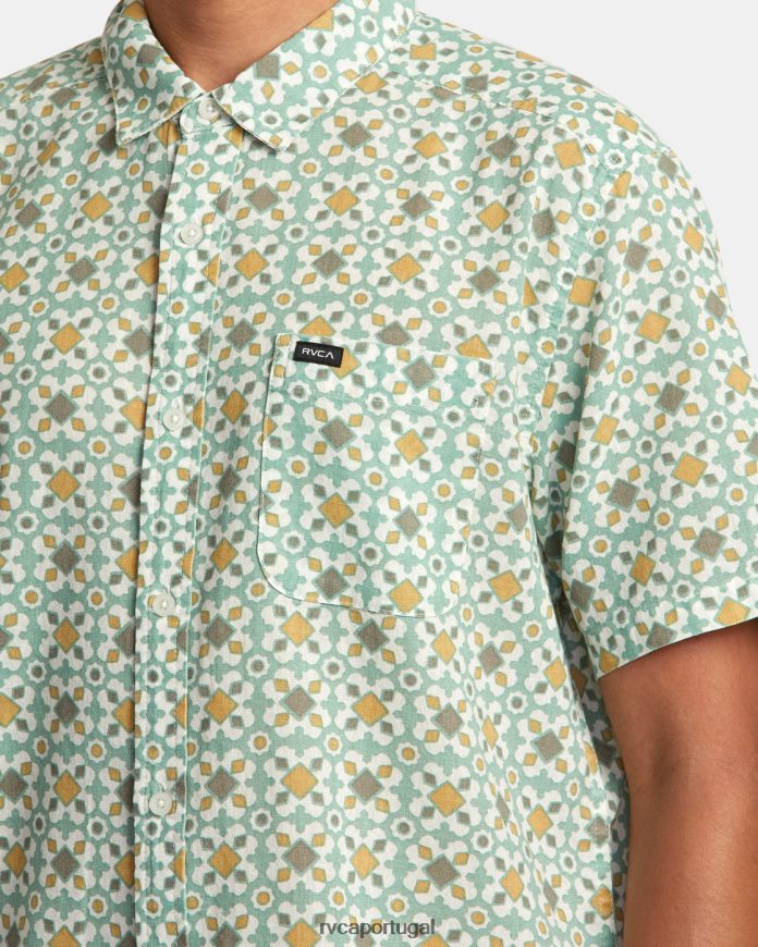 roupas RVCA homens camisa de manga curta de férias névoa verde N00F2H8