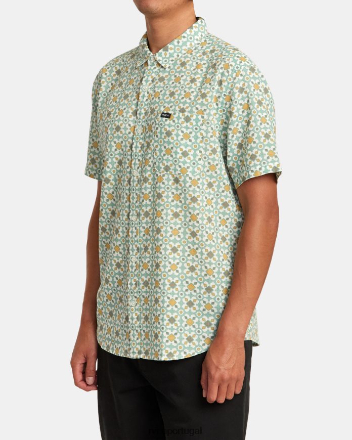 roupas RVCA homens camisa de manga curta de férias névoa verde N00F2H8