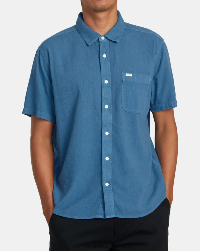 roupas RVCA homens camisa de manga curta tecida ptc azul legal N00F2H499