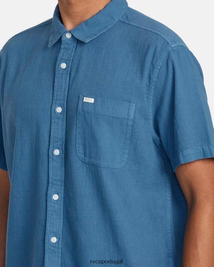 roupas RVCA homens camisa de manga curta tecida ptc azul legal N00F2H499