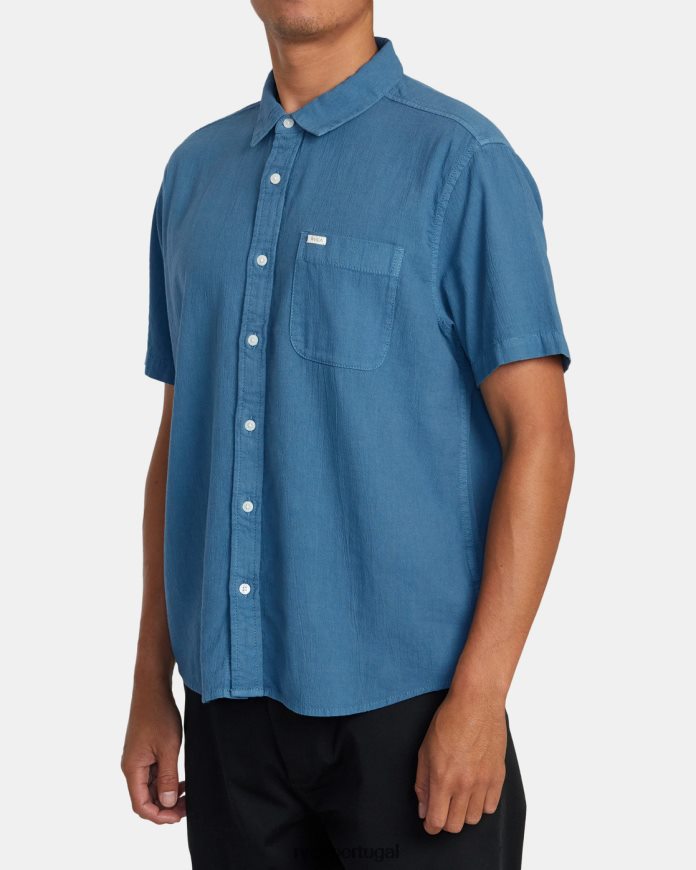 roupas RVCA homens camisa de manga curta tecida ptc azul legal N00F2H499