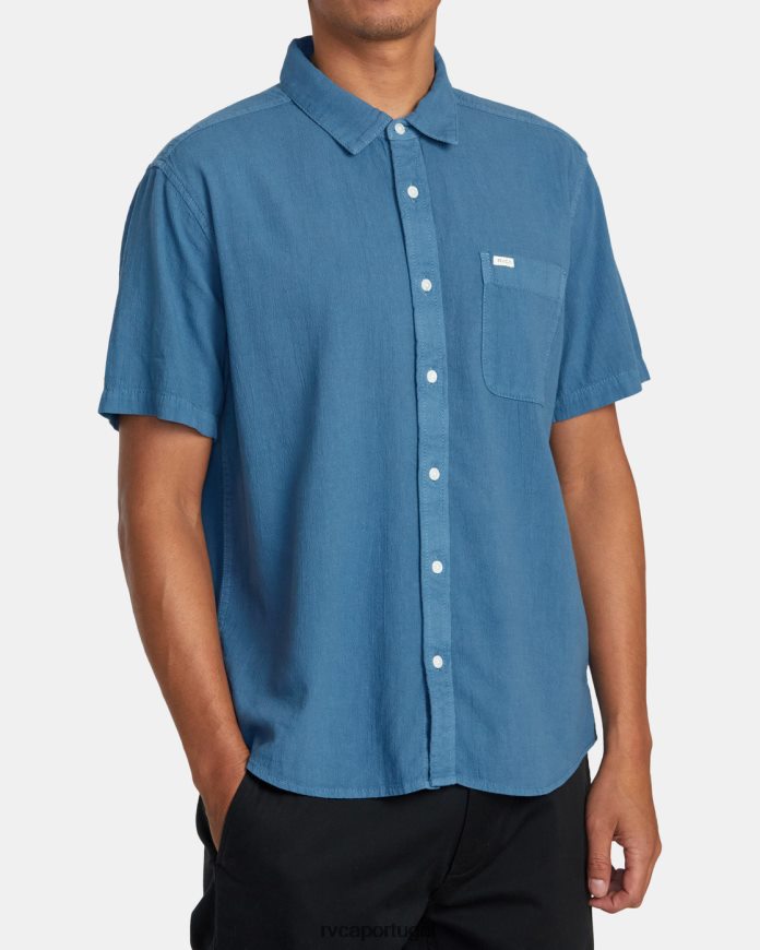 roupas RVCA homens camisa de manga curta tecida ptc azul legal N00F2H499
