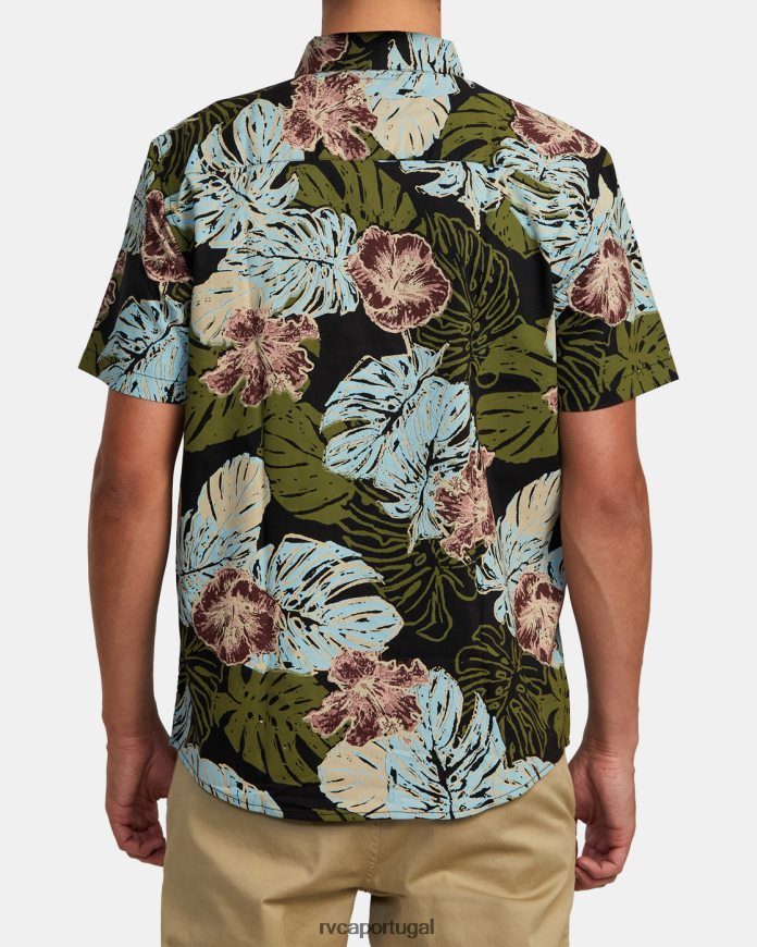 roupas RVCA homens camisa de manga curta tecido monstera 2.0 preto N00F2H1005