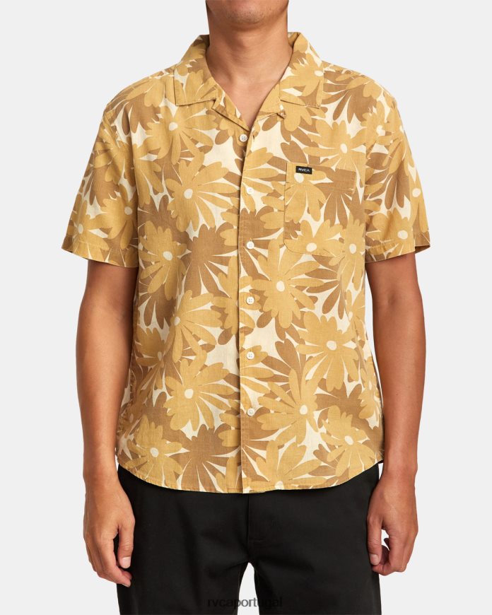 roupas RVCA homens camisa floral pop manga curta cáqui N00F2H308