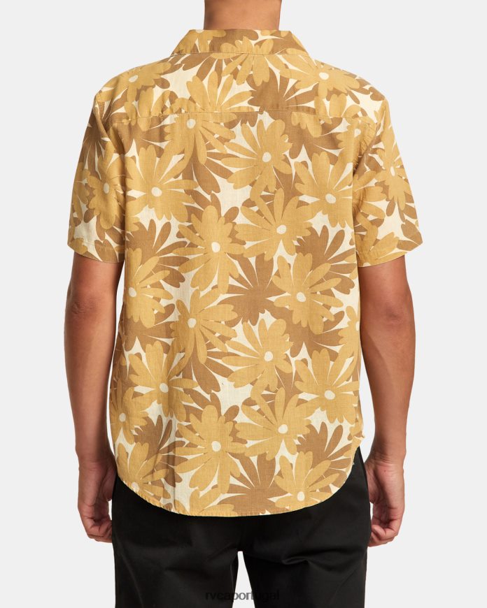 roupas RVCA homens camisa floral pop manga curta cáqui N00F2H308
