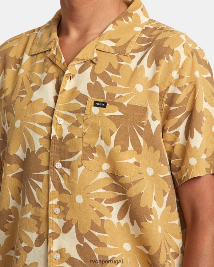roupas RVCA homens camisa floral pop manga curta cáqui N00F2H308